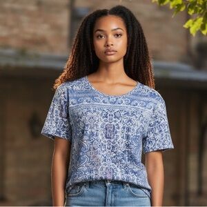 Lucky Women Blue Patterned Women's Top size Small